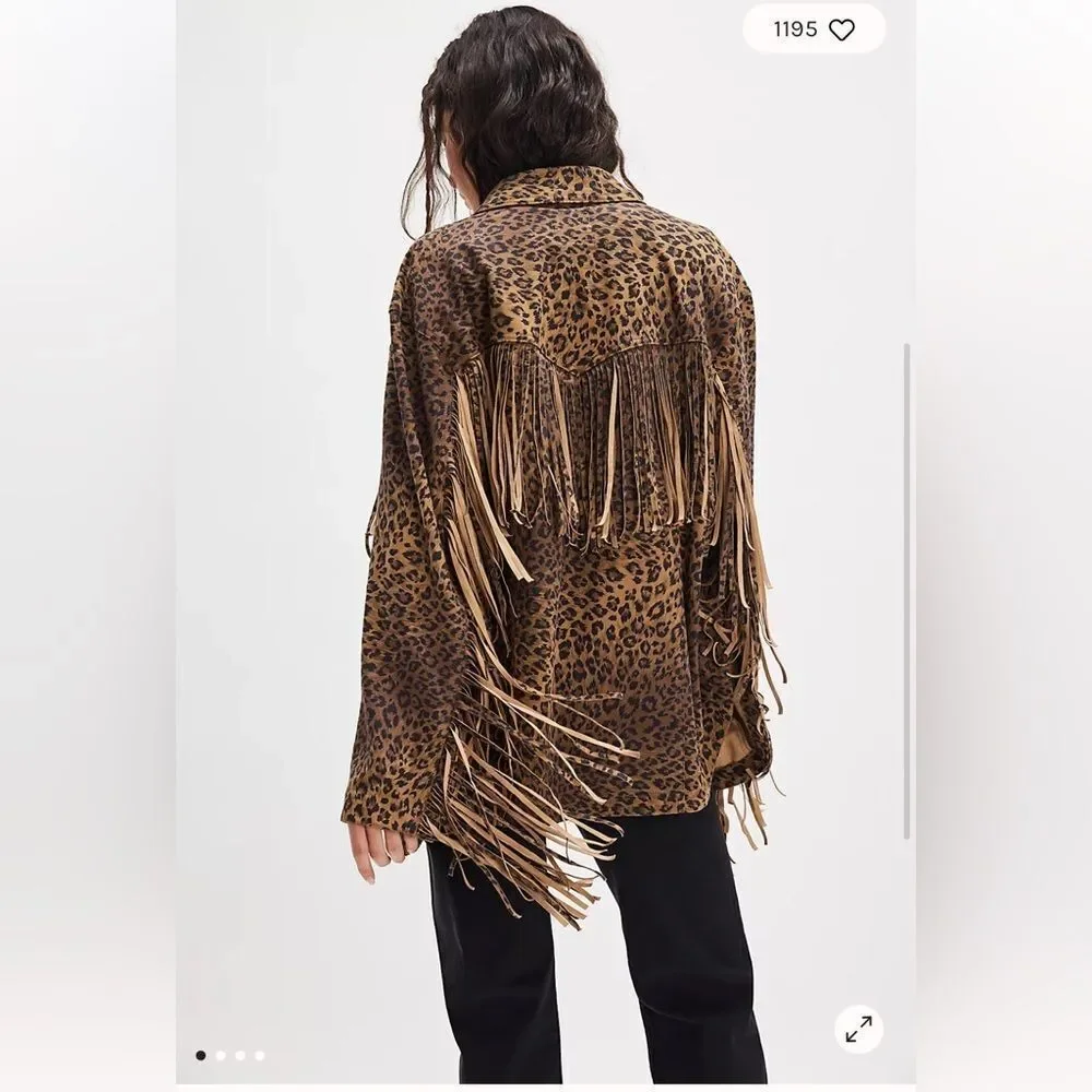 We The Free Fringe Out Vegan Suede Animal Print Jacket